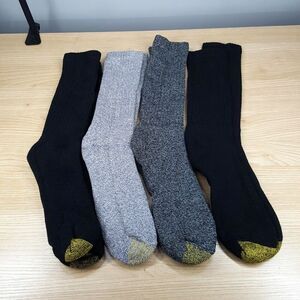 GOLD TOE Mens Crew Socks Black Gray 4-Pack Stanton Knit Reinforced Toe Comfort